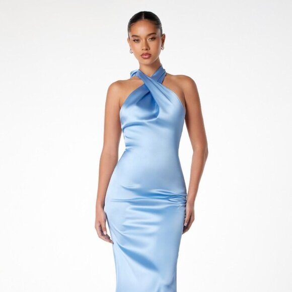 New Sheath Sleeveless Solid Classy Gown w/ Halter Neck w/ Open Back CD T2005 - Picture 1 of 10